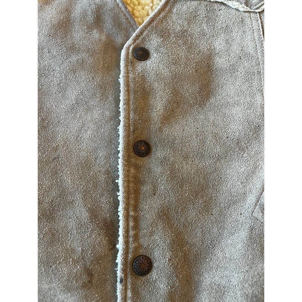 Vintage Suede Sherpa Lined Vest Men 42 Large Western Cowboy Yellowstone USA Flaw - Picture 10 of 12